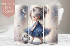 Galaxy Girl and Owl Tumbler Wrap PNG Product Image 1