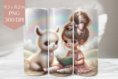 Reading Girl &amp; Llama Rainbow Tumbler Wrap PNG Product Image 1