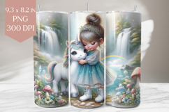 Girl &amp; Unicorn Waterfall Tumbler Wrap PNG Product Image 1