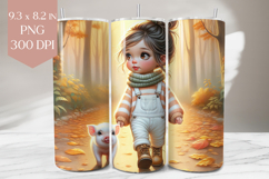 Girl with Piglet in Autumn Forest PNG Product Image 1