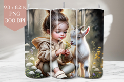 Girl with Goat in Wildflower Field PNG Product Image 1