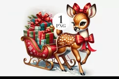 Adorable Santa Sleigh Fawn Clipart PNG Product Image 1