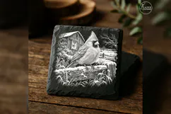 Cardinal at Barn Window Winter Laser Engraving PNG Product Image 2