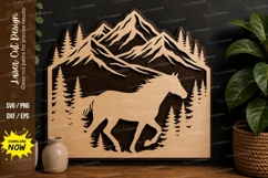 Horse Mountain Scene laser cut svg File horse mountain laser Product Image 1