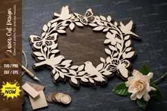 Leaf Circle Frame laser Cut svg Cutting file leaf frame svg, Product Image 1