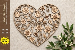 Elegant Floral Heart Wooden Wall Clock | Laser Cut Decorativ Product Image 1