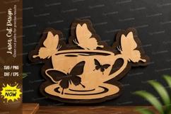 Tea Cup Butterfly laser cut svg File tea cup laser cut file Product Image 1