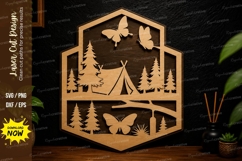 Hexagon Camping Scene laser cut svg File hexagon camping Product Image 1