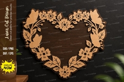 Floral Heart Wreath laser cut svg File floral heart svg Product Image 1