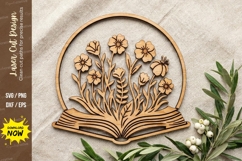 Floral Book Wooden Wall Art | Laser Cut Flower Decor Product Image 1