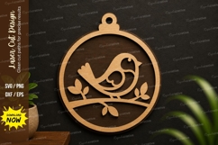 Bird Circle Ornament laser cut svg File bird ornament svg Product Image 1