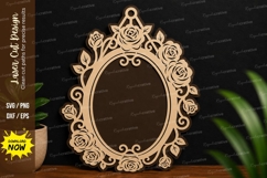Rose Oval Frame laser cut svg File rose frame svg Product Image 1