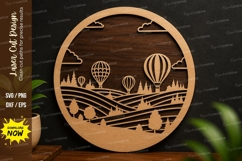 Hot Air Balloon Landscape SVG | Scenic Laser Cut Wall Art Product Image 1