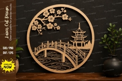 Bridge &amp; Pagoda Scene SVG | Decorative Laser Cut Landscape Product Image 1
