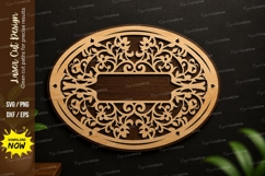 Oval Ornamental Frame SVG | Elegant Laser Cut Nameplate Product Image 1