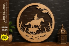 Cowboy Horse Scene SVG | Western Laser Cut Wall Art Design Product Image 1