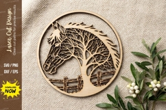 Horse Tree Silhouette Wooden Wall Art | Laser Cut Horse Head Product Image 1