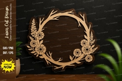 Daisy Branch Wreath Laser Cut SVG Design daisy wreath svg Product Image 1
