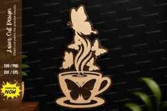 Butterfly Tea Cup Laser Cut SVG Design tea cup svg Product Image 1