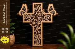Floral Cross Laser Cut SVG Design floral cross svg Product Image 1