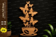 Butterfly Tea Cup Wall Art Laser Cut SVG tea cup svg Product Image 1