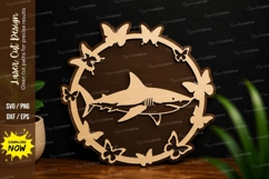Shark Circle Frame Laser Cut SVG shark frame svg, shark Product Image 1