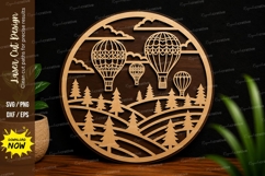 Hot Air Balloon Landscape SVG Laser Cut Svg Design hot air Product Image 1