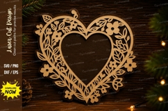 Floral Heart Frame Laser Cut Svg Design floral heart svg Product Image 1