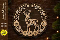 Deer Floral Wreath Laser Cut Svg Design deer floral wreath Product Image 1