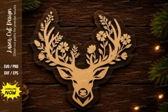 Botanical Deer Head Laser Cut Svg Design botanical deer svg, Product Image 1