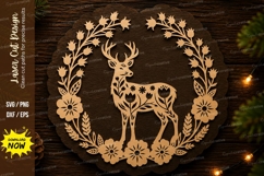Deer Floral Wreath Laser Cut Svg Design deer wreath svg Product Image 1