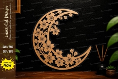 Floral Crescent Moon Laser Cut Svg Design crescent moon svg Product Image 1