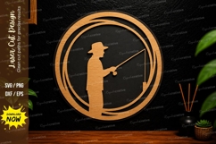 Fishing Man Circle Laser Cut Svg Design fishing man svg Product Image 1