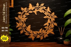 Leaf Wreath Frame Laser Cut Svg Design leaf wreath svg Product Image 1