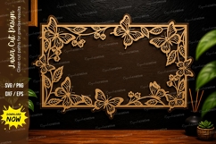 Butterfly Rectangle Frame Laser Cut Svg Design butterfly Product Image 1