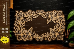 Butterfly Floral Rectangle Laser Cut Svg Design butterfly Product Image 1