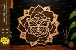 Butterfly Rose Mandala Laser Cut SVG Design butterfly Product Image 1