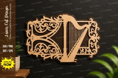 Harp Floral Frame Laser Cut Svg Design harp floral svg, Product Image 1