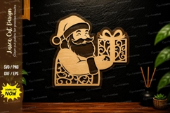 Santa With Gift Laser Cut SVG,Christmas Wall Decor santa Product Image 1