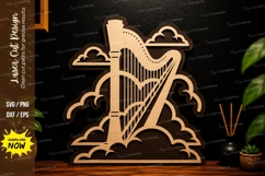 Cloud Harp Scene Laser Cut SVG Design harp scene svg, cloud Product Image 1