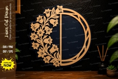 Floral Moon Frame Laser Cut SVG Design moon frame svg, flora Product Image 1