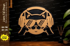 Cool Cat Headphones Laser Cut SVG Design cat svg, cool cat Product Image 1