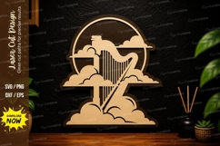Sunset Harp Laser Cut SVG Design harp sunset svg, harp lands Product Image 1