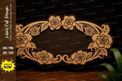 Rose Oval Frame Laser Cut SVG Design rose frame svg Product Image 1