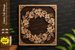 Floral Wreath Square Frame Laser Cut SVG Design floral wreat Product Image 1