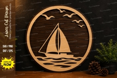 Sailboat Ocean Circle Laser Cut SVG Design sailboat svg Product Image 1