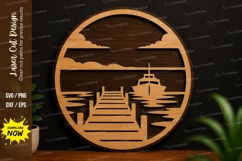 Lake Dock Sunset Laser Cut SVG Design lake dock svg, sunset Product Image 1