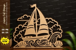 Sailing Boat Ocean Waves Laser Cut SVG Design sailing boat Product Image 1