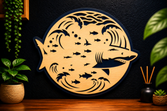 Shark Ocean Scene Laser Cut SVG Design shark svg, shark Product Image 1