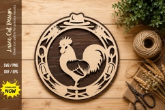 Rooster Farmhouse Circle Laser Cut SVG Design rooster svg Product Image 1